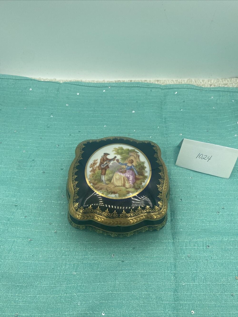 TRINKET BOX COBALT BLUE AND GOLD - CASTEL LIMOGES 4.5” X 2.5”